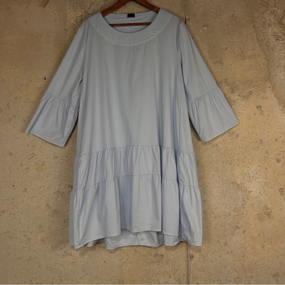Aequamente light blue tiered long sleeve knee length babydoll dress large - Picture 2 of 8